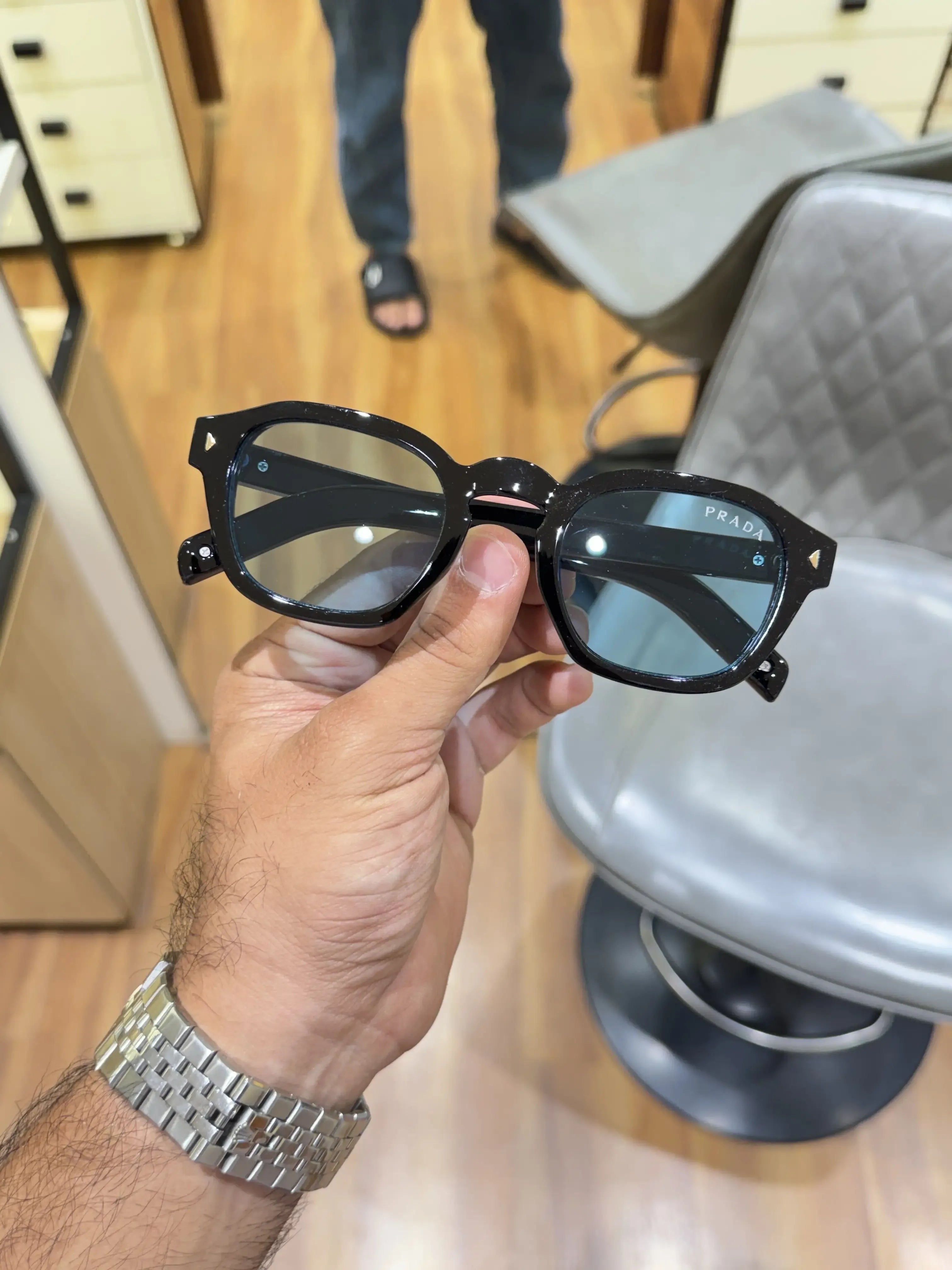 Prada Vintage Square Sunglasses Black Blue - Front View