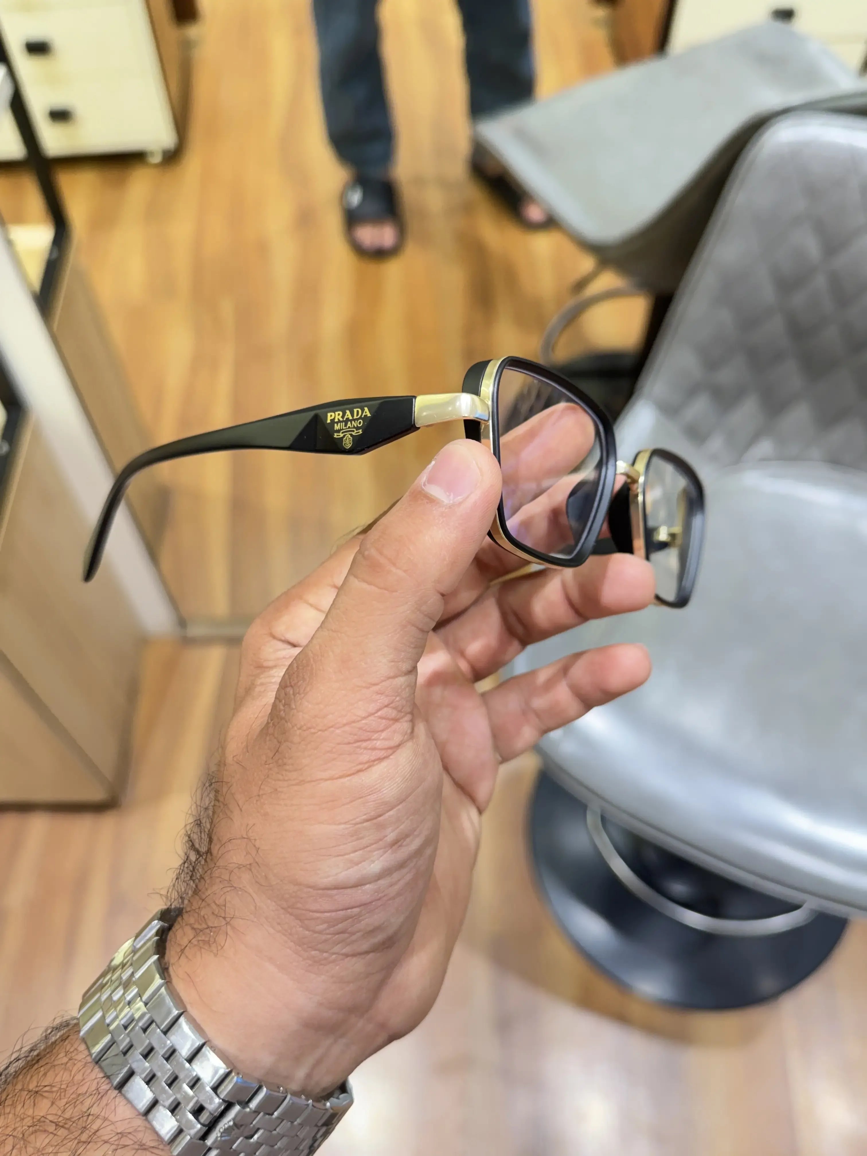 Prada Square Eyeglasses Frame Black Gold - Front View