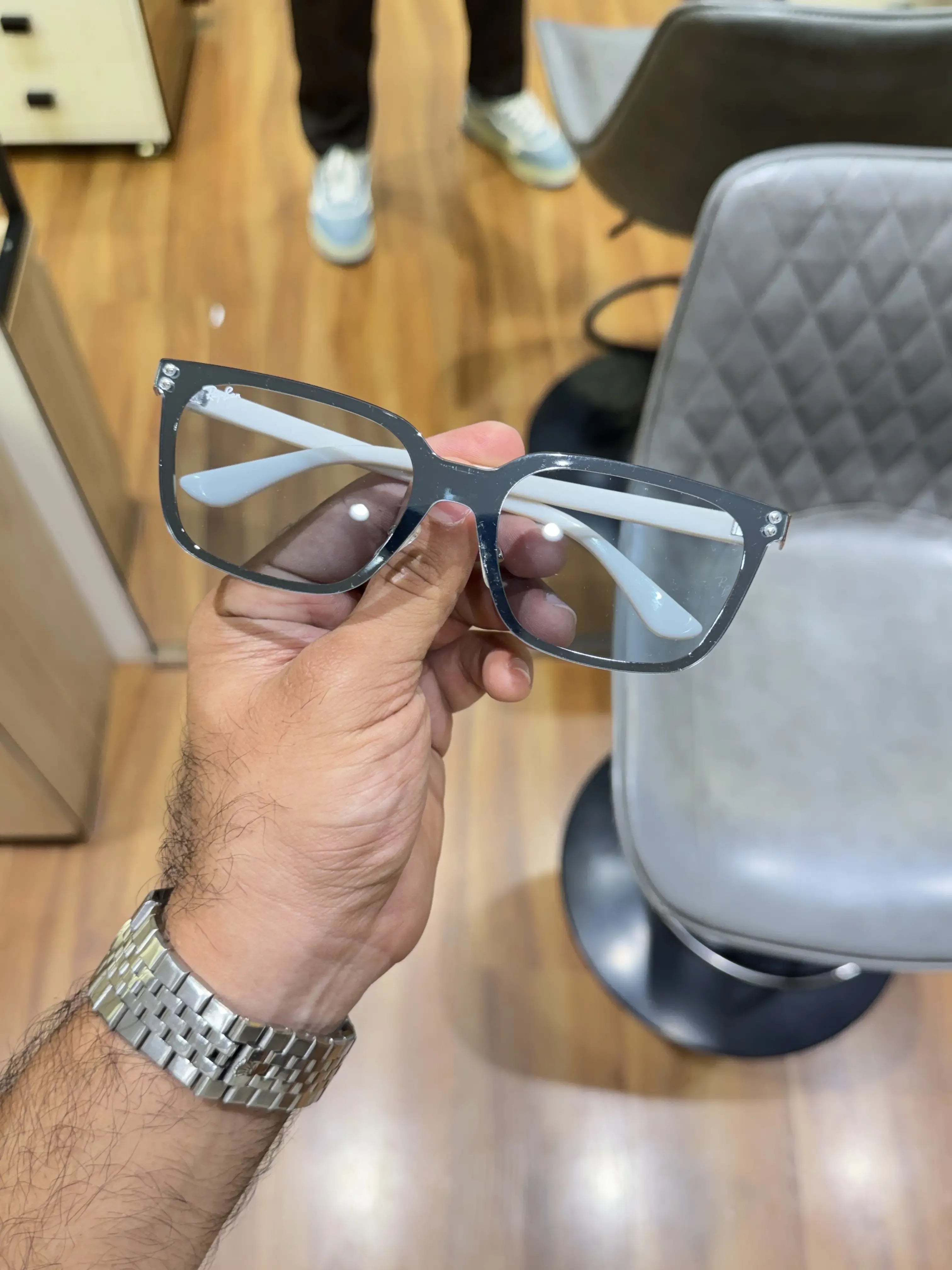 Ray-Ban RB2507S Grey White - Folded display showing white temple arms and grey gradient lenses with transparent nose pads